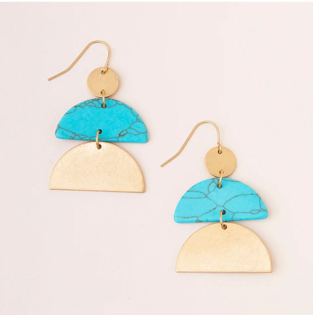 Stone Half Moon Earring | Turquoise/Gold - Mockingbird on Broad