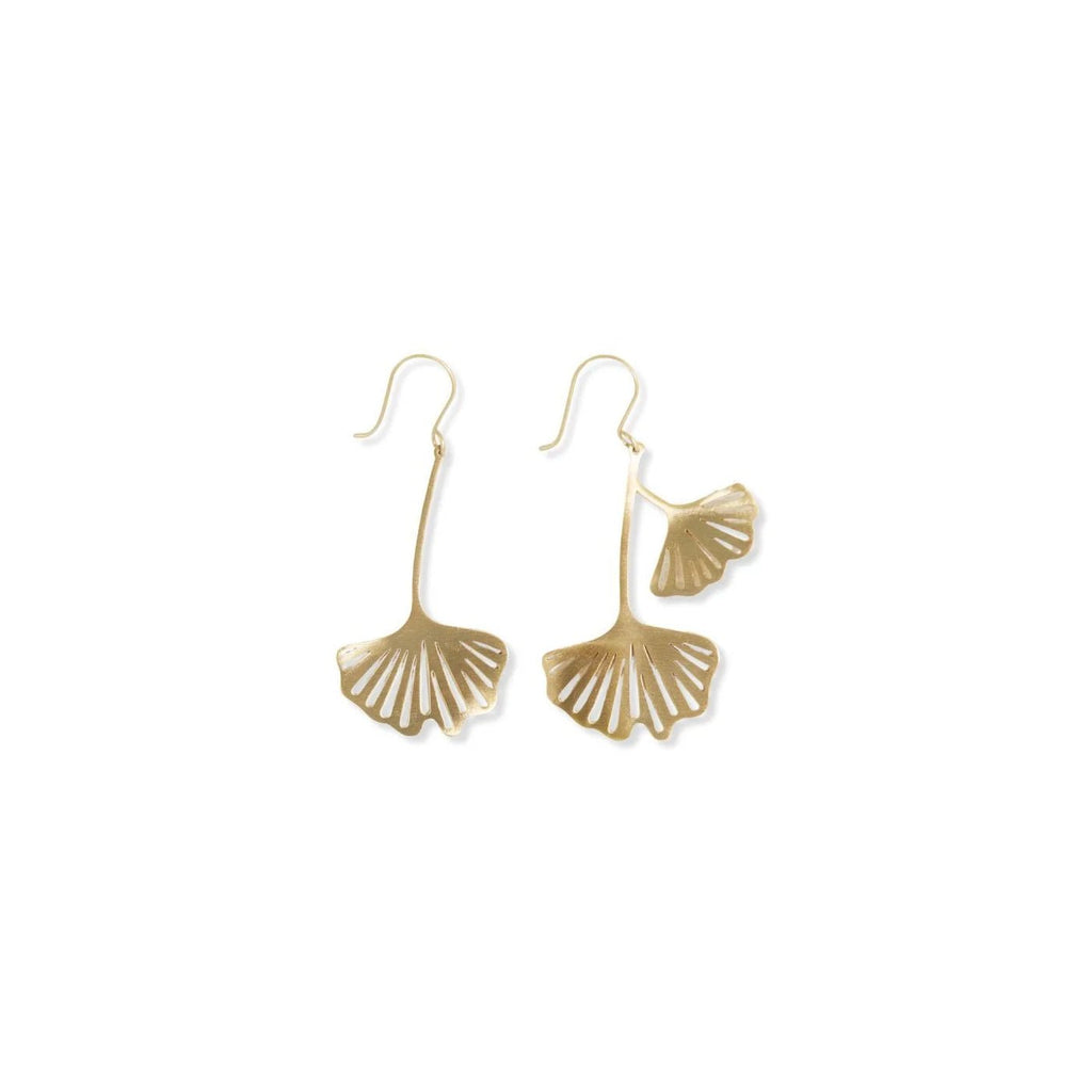 Ink + Alloy Earring - Amelia Ginkgo Leaf | Brass - Mockingbird on Broad