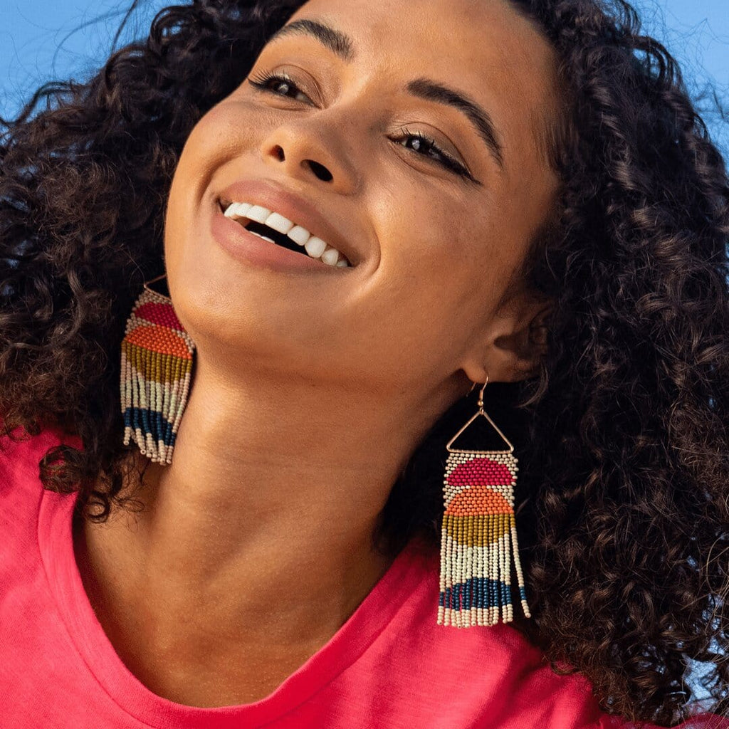 INK + ALLOY EARRING - Gloria Half Circles Beaded Fringe | Rainbow - Mockingbird on Broad