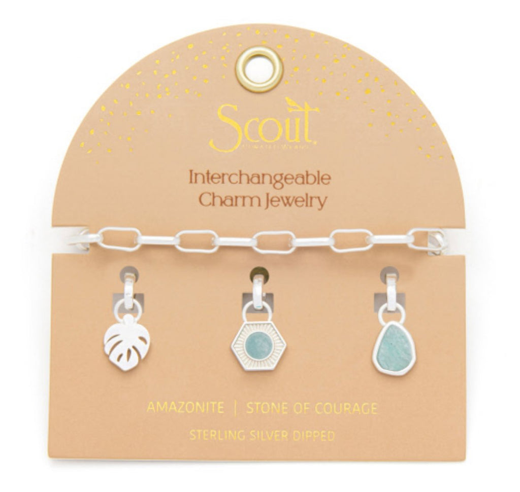 Interchangeable Charm Bracelet| Amazonite/Courage/Silver - Mockingbird on Broad