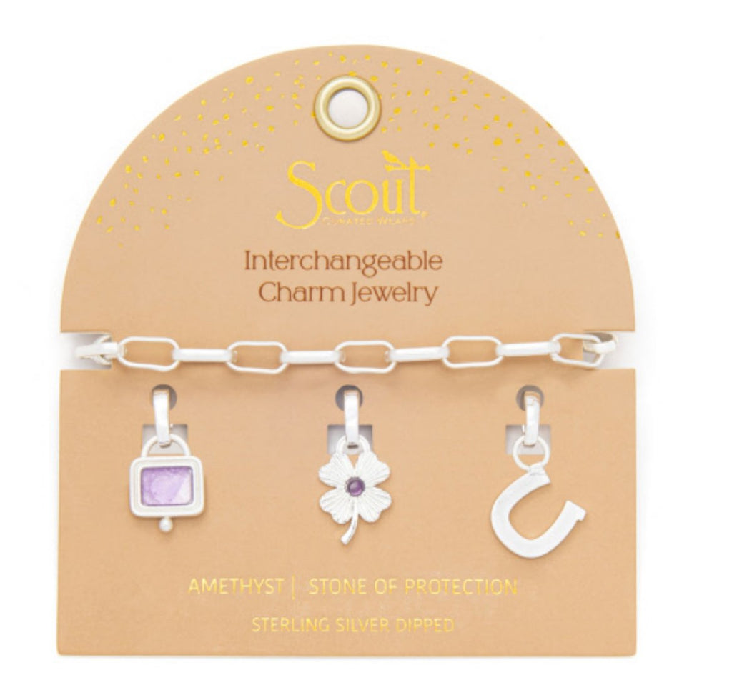 Interchangeable Charm Bracelet| Amethyst/Protection/Silver - Mockingbird on Broad