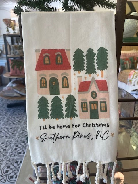 Kitchen Towel - I'll Be Home For Christmas (Southern Pines NC or Pinehurst, NC) - Mockingbird on Broad