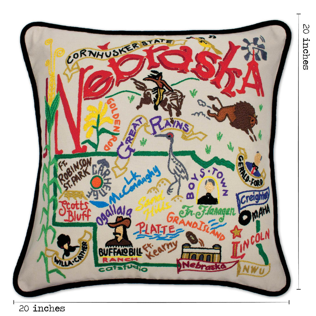 catstudio - Nebraska Pillow - Mockingbird on Broad
Capturing the essence of a place, each of our geography collection pillows is EMBROIDERED by HAND on 100% organic cotton.