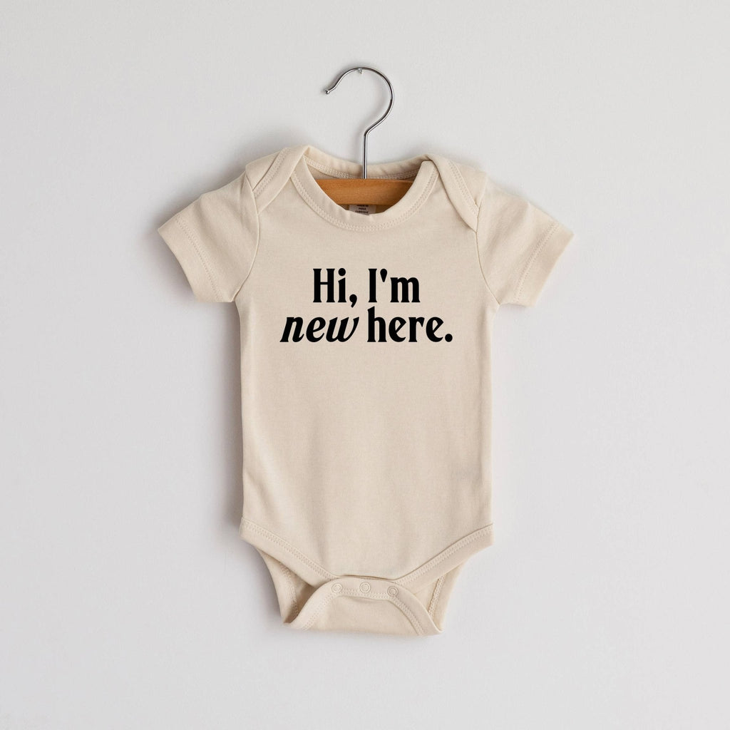 Organic Baby Bodysuit - Hi I'm New Here - Mockingbird on Broad