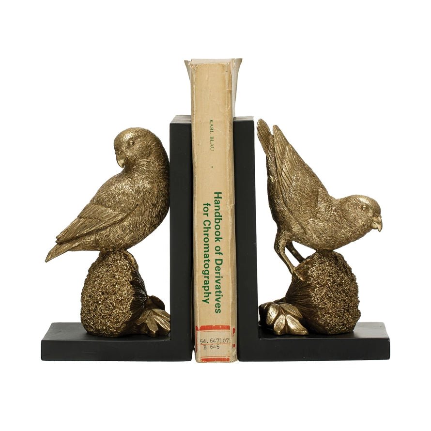 Resin Parrot Bookends, Gold Finish - Mockingbird on Broad