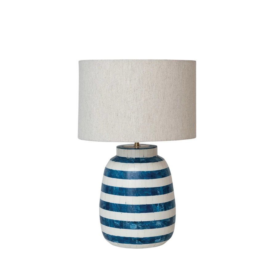 Resin Inlaid Table Lamp w/ Stripes & Cotton Shade - Mockingbird on Broad