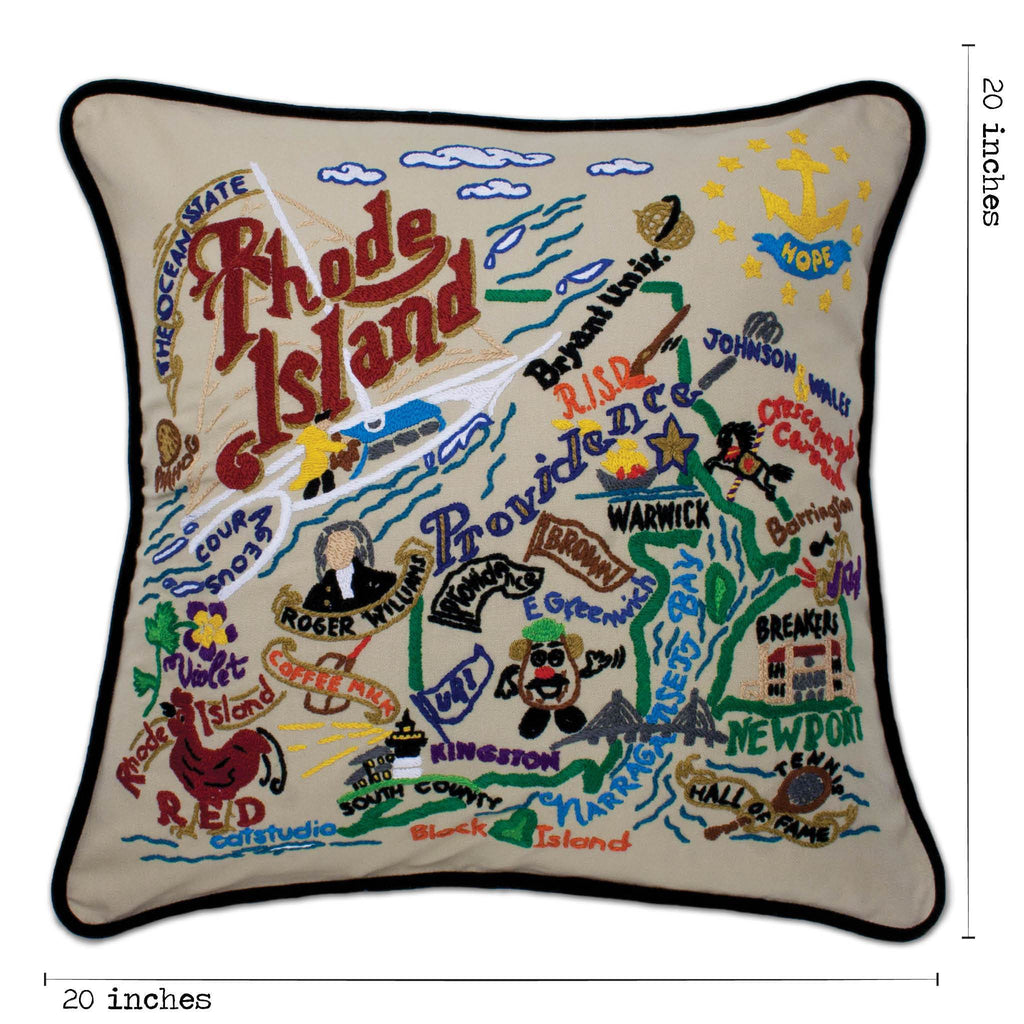 catstudio - Rhode Island Pillow - Mockingbird on Broad
Capturing the essence of a place, each of our geography collection pillows is EMBROIDERED by HAND on 100% organic cotton.