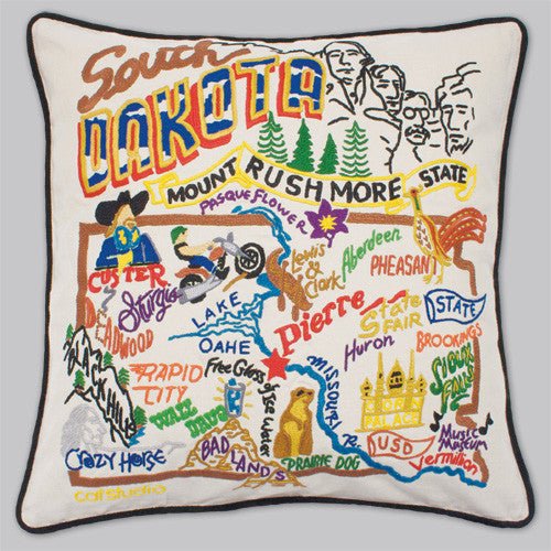 catstudio - South Dakota Pillow - Mockingbird on Broad
Capturing the essence of a place, each of our geography collection pillows is EMBROIDERED by HAND on 100% organic cotton.