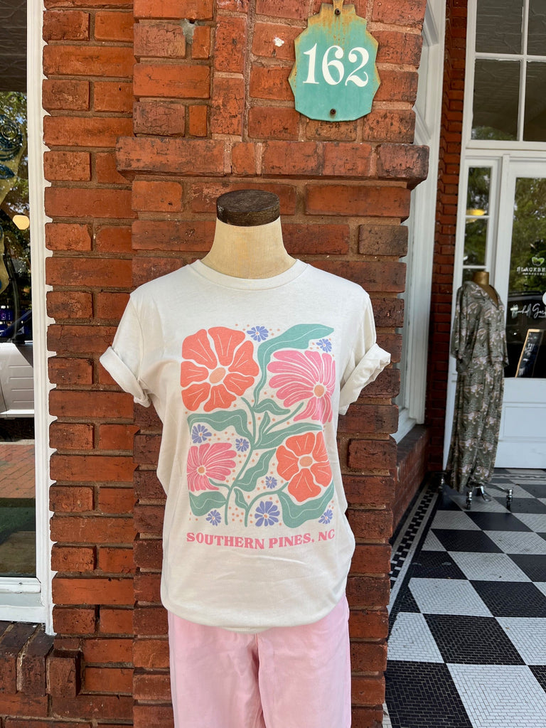 Southern Pines, NC Floral T - Shirt - Mockingbird on Broad