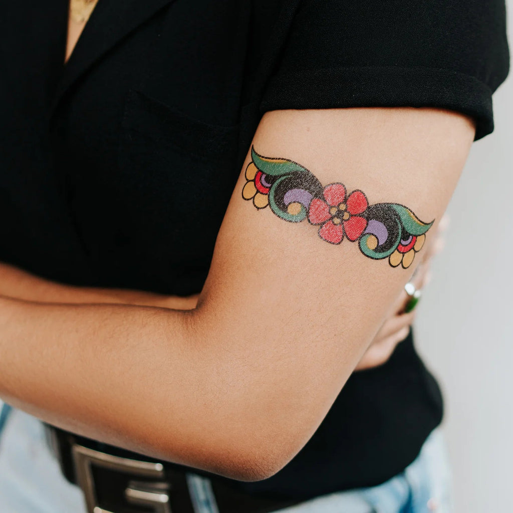 Tattly Temporary Tattoo - Red Flower Cuff - Mockingbird on Broad